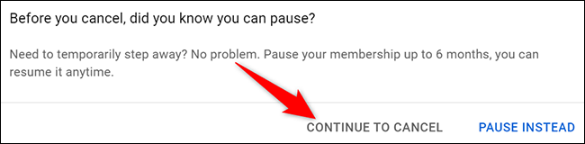Clique em "Continuar para cancelar" na caixa de mensagem do site do YouTube.