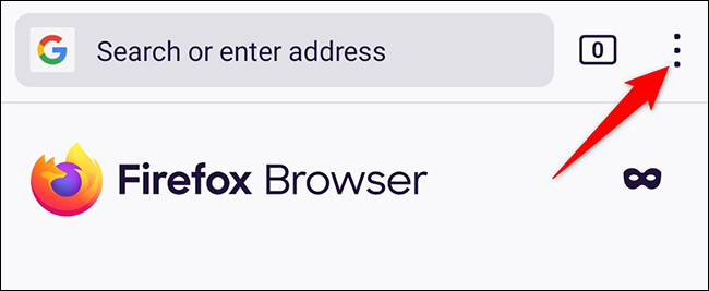 Toque nos três pontos no canto superior direito do Firefox para Android.