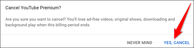 Clique em "Sim, Cancelar" no prompt do site do YouTube.