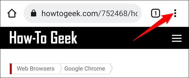 Toque nos três pontos no canto superior direito do Chrome no celular.
