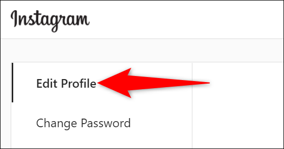 Escolha "Editar Perfil" na página de configurações do site Instagram.