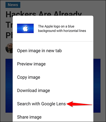 Toque em "Pesquisar com Google Lens" no Google Chrome.