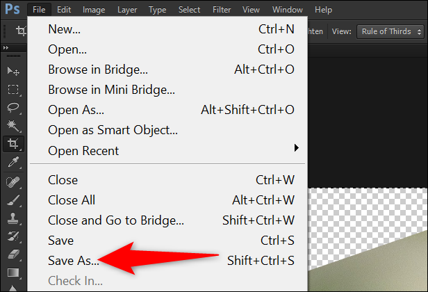Selecione Arquivo> Salvar como no Photoshop.