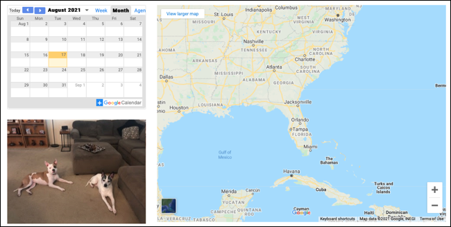 Google Agenda, fotos e mapas em uma página do Google Sites