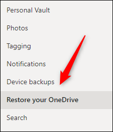 Clique em Restaurar seu OneDrive.
