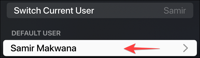 Selecione a conta de usuário que aparece em "Usuário padrão".