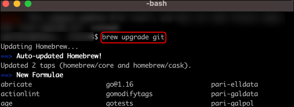 Comando para atualizar o Git no Mac.