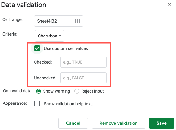 Adicione os valores personalizados