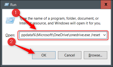 Digite o comando de redefinição do OneDrive.