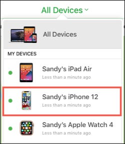 Selecione o dispositivo em Find My on iCloud