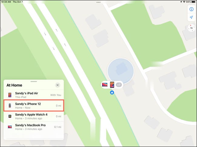 Selecione o dispositivo em Find My no iPad
