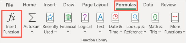 Clique em Inserir Função na guia Fórmulas