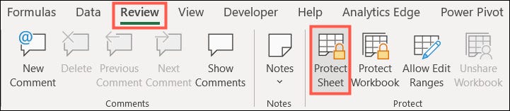 Na guia Revisão, clique em Proteger planilha