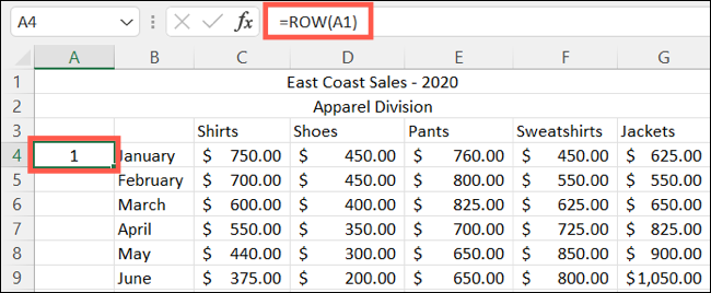 Insira a função ROW no Excel