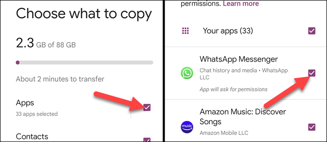 Restaure "Apps" e "WhatsApp Messenger".