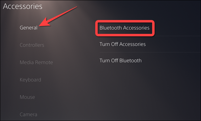 Selecione "Geral" e escolha "Acessórios Bluetooth"