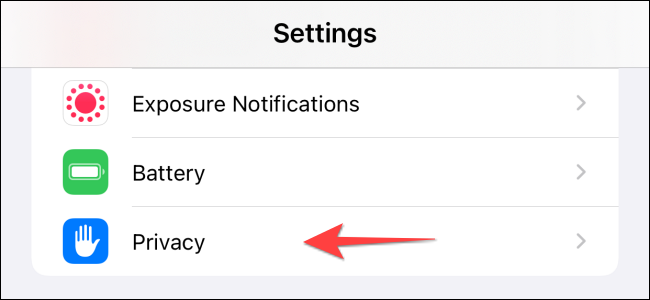 Selecione "Privacidade" no aplicativo "Configurações".