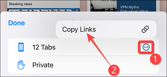 Toque no botão do círculo horizontal com reticências e selecione "Copiar links".