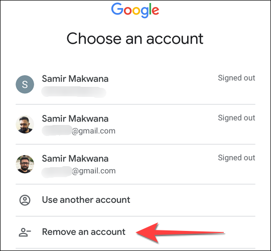 Selecione "Remover uma conta" do Gmail no Safari