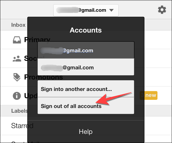 No menu do Gmail, selecione "Sair de todas as contas".