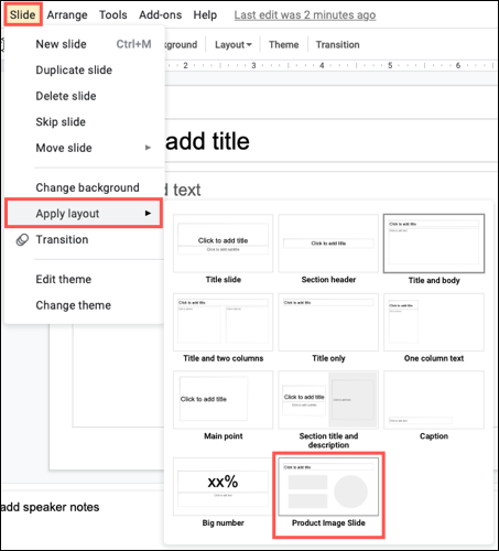 Clique em Slide, Aplicar Layout e escolha o slide