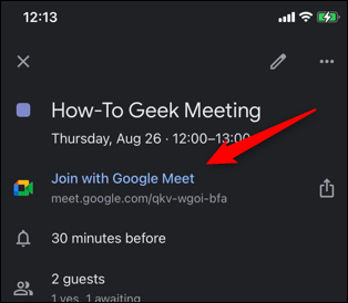 Toque no link Participe do Google Meet.