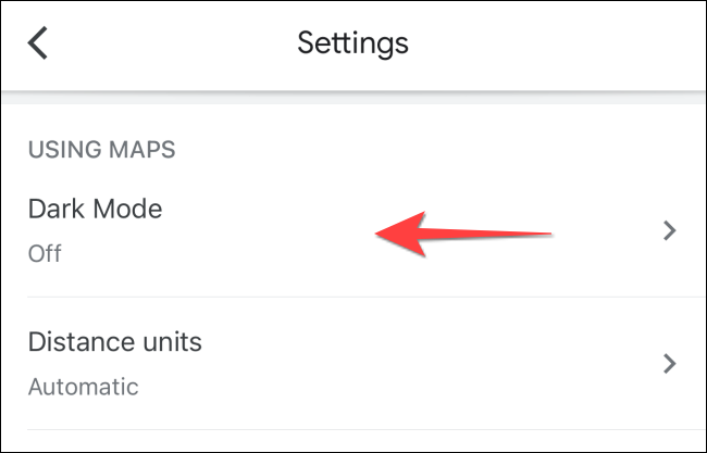 Toque em "Modo escuro" na seção "Usando mapas".