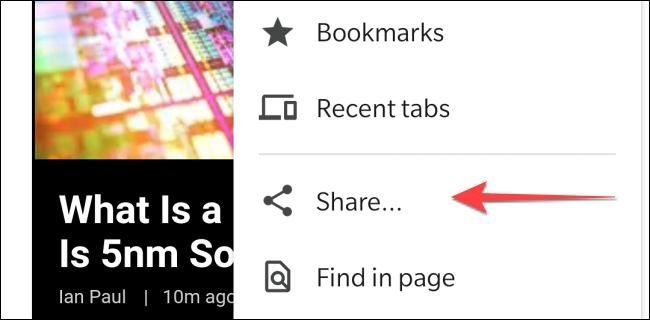 Selecione o botão "Compartilhar" no menu do Chrome.