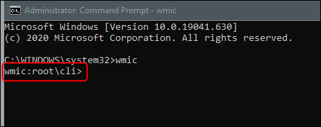 A linha de comando WMIC.