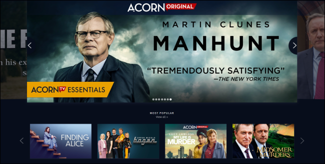 Página inicial da Acorn TV