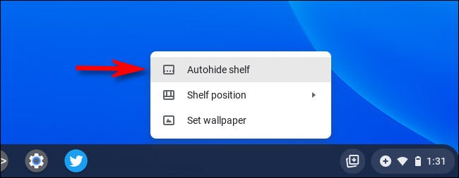 No menu que aparece, selecione "Autohide Shelf".