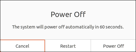 Caixa de diálogo de desligamento no Ubuntu Linux