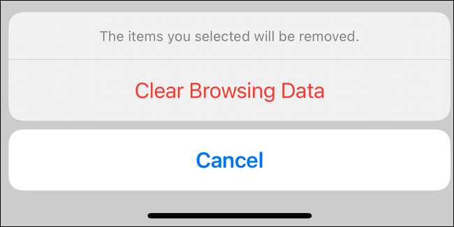 Confirmando a limpeza do histórico no Chrome no iOS