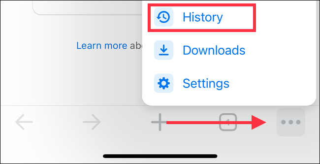 Histórico nas configurações do iPhone Chrome