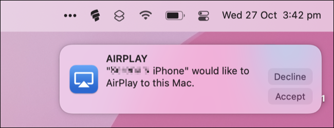 Solicitação de conexão AirPlay de entrada no macOS Monterey