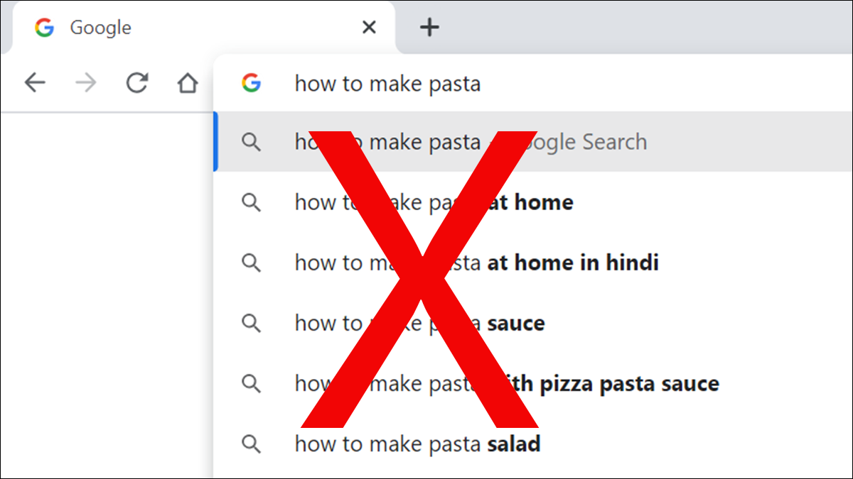 Um "X" nas sugestões de pesquisa no Chrome para desktop.