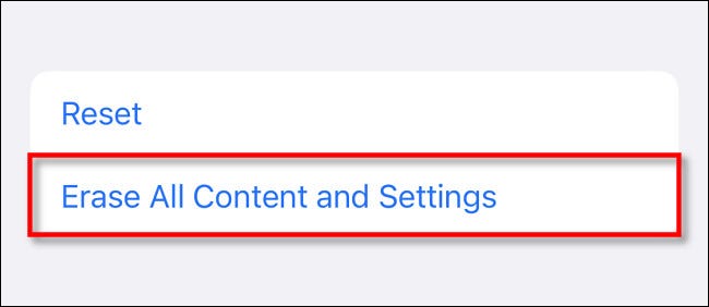 Toque em "Apagar todo o conteúdo e configurações".