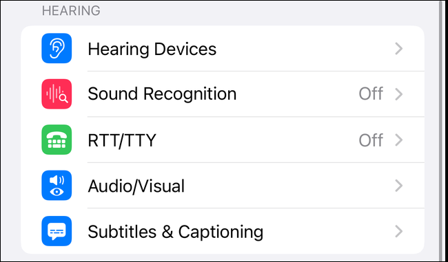 Configuração de áudio / visual nas configurações de acessibilidade do iOS