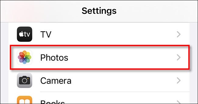 Em Configurações, toque em "Fotos".