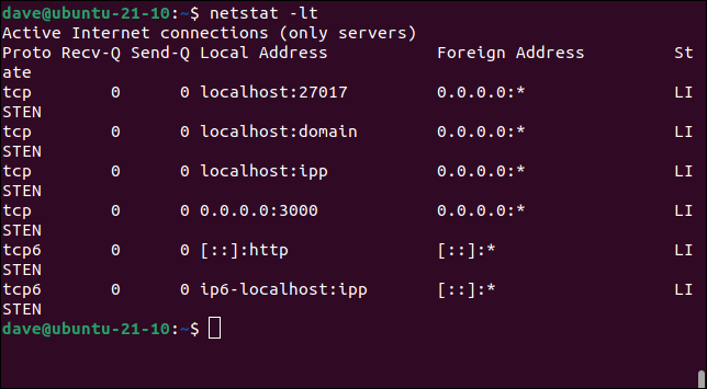 Usando o netstat para examinar os soquetes TCP / IP de escuta