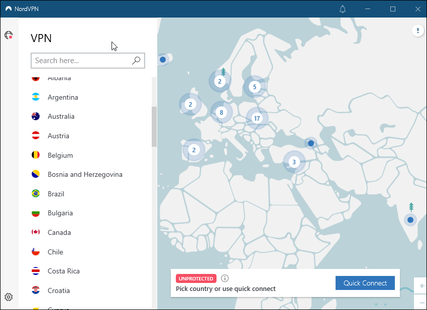 Interface NordVPN