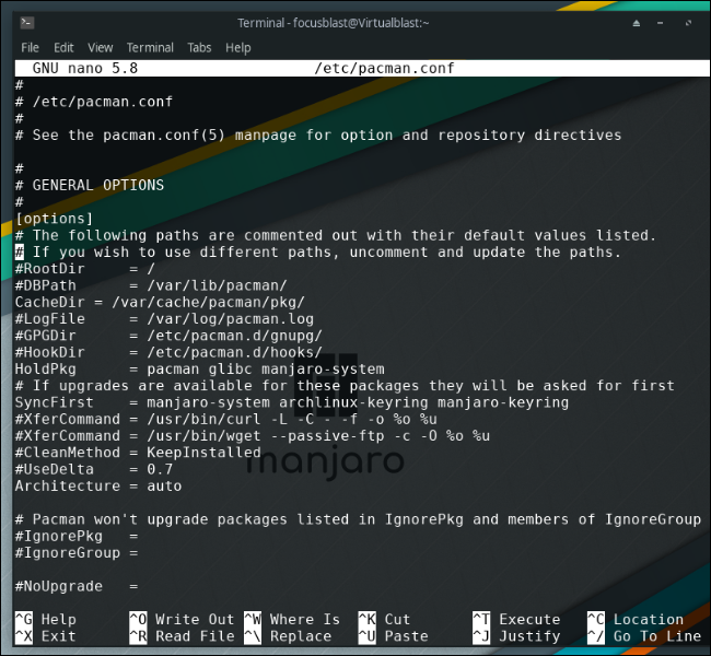 arquivo de configuração do pacman no linux manjaro