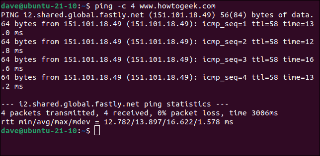 Usando ping para enviar um número específico de pacotes