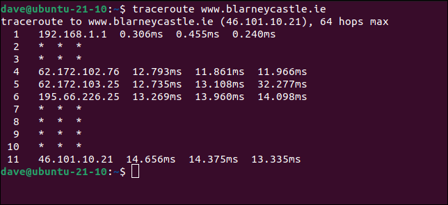 Contagem de saltos de roteamento com traceroute