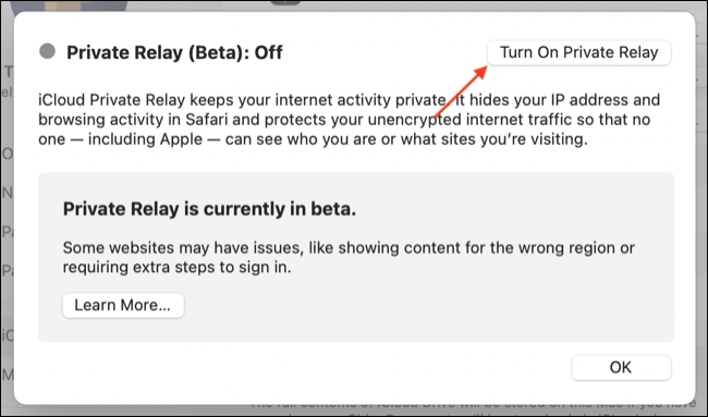 Ativar retransmissão privada nas configurações do iCloud para macOS