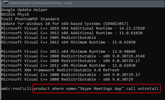 Execute o comando do programa de desinstalação.