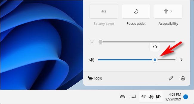 Use o controle deslizante de volume em Configurações rápidas para alterar o volume do som.