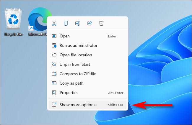 No Windows 11, clique com o botão direito em um item e selecione "Mostrar mais opções".