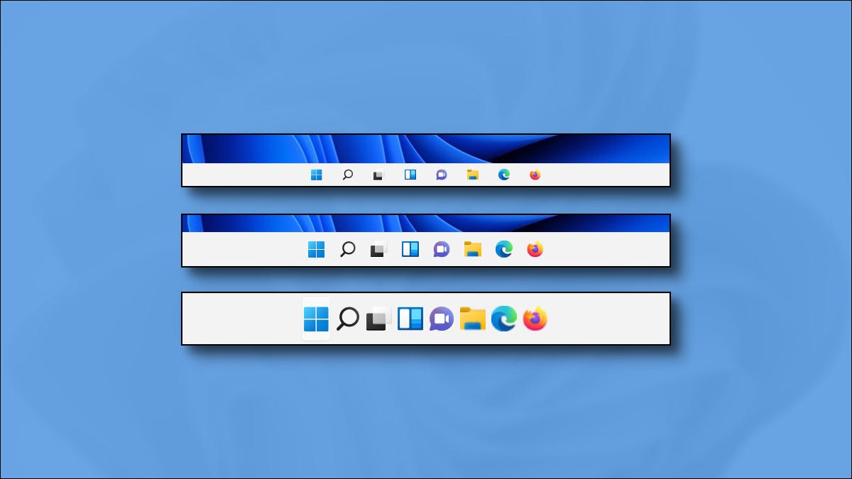 Três tamanhos de barra de tarefas do Windows 11