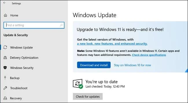 Windows Update oferecendo Windows 11 no Windows 10.